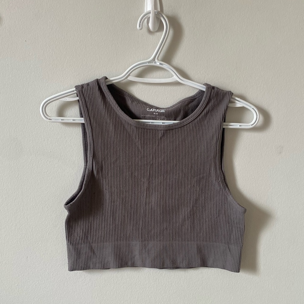 Garage Charcoal Ribbed Seamless Crop Top